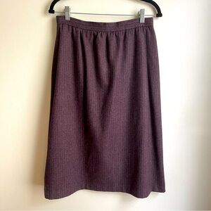 Vintage 80s Wool Pinstripe Skirt Plum Purple Size 14 Medium 28” Waist Lined Midi